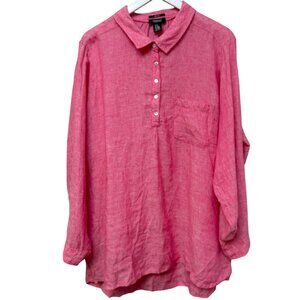 JONES NEW YORK 100% Linen Tunic Shirt Plus Size 2X Long Sleeve Womens Top
